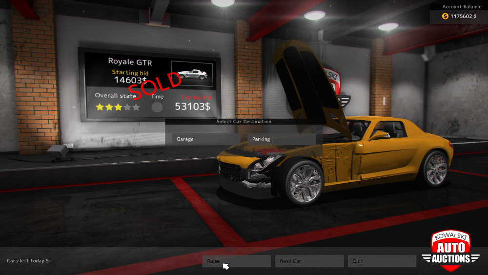 When buying vehicles at the Auctions Center in Car Mechanic Simulator 2015 you only get to see the price, star rating, part of the body, and a glimpse under the hood. You're not quite buying blind, but really close to it.