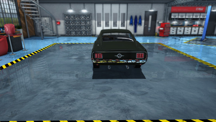 The damage to the rear bumper on this car is clear visible in Car Mechanic Simulator 2015, though the damage to the left tail light is harder to see.