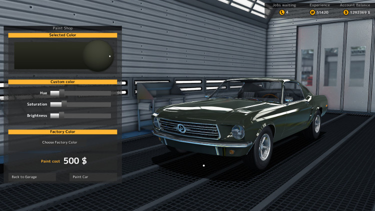 When you put a car in the Paint Shop in Car Mechanic Simulator 2015 the proper factory color is automatically selected. This makes repainting cars very easy.