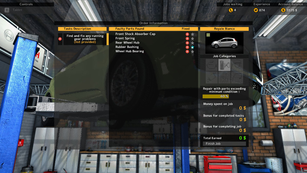 Early game work orders in Car Mechanic Simulator 2015 come with parts lists, but as you progress through the game you must begin to find the problems yourself.
