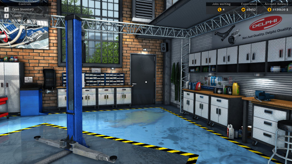 The add-on Parking area can be found through the door in the back right of the garage in Car Mechanic Simulator 2015.