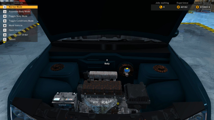 Minor damage is visible in this engine compartment view of the Mioveni Urs from Car Mechanic Simulator 2015.