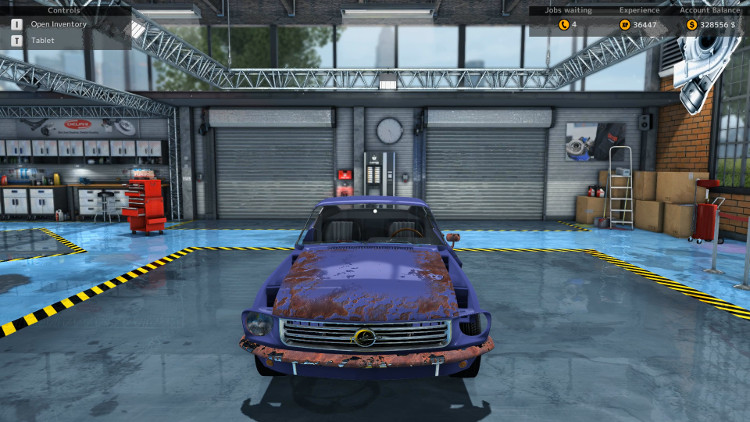 This frontal view of the Salem Spectre Fastback from Car Mechanic Simulator 2015 shows extensive body damage.