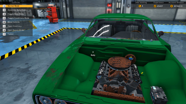 In this engine compartment view of the Tempest Magnum before being rebuilt in Car Mechanic Simulator 2015 severe component damage is visible.